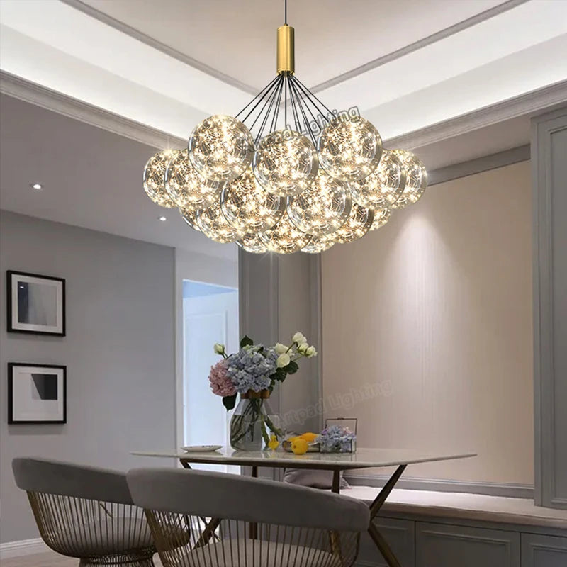lampe led suspendue en verre transparent gypsophile design moderne réglable en hauteur