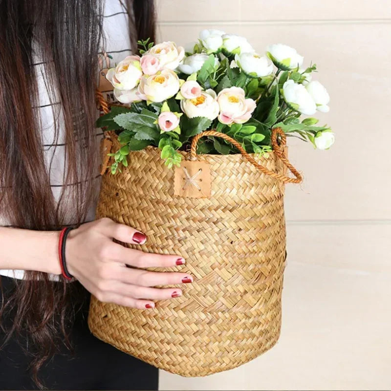 panier de rangement rotin tissé pour fleurs et cadeaux