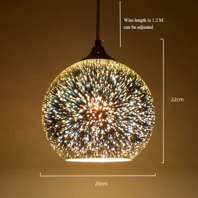 suspension en verre teinté en forme de feu d'artifice 3D