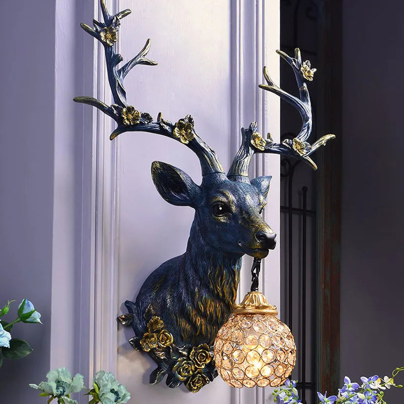 lampe de cerf vintage en résine avec abat-jour de luxe