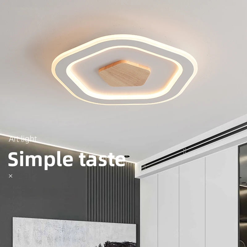 plafonnier led ultra-mince en bois massif style nordique moderne