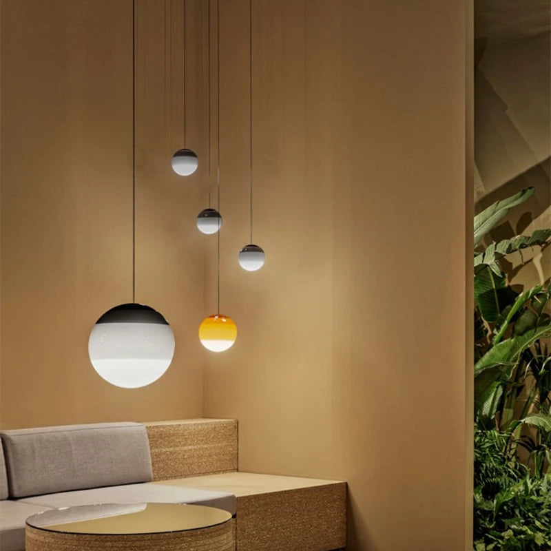 suspension LED en verre design nordique pour hôtel ou chambre