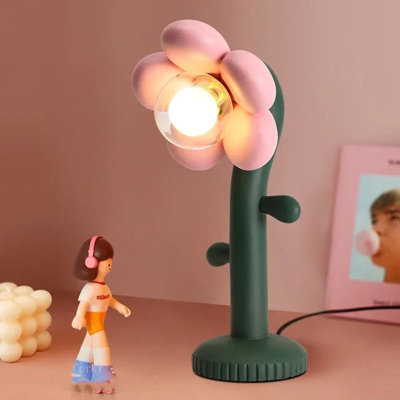 lampe à poser en résine fleurs roses décoratives pour intérieur