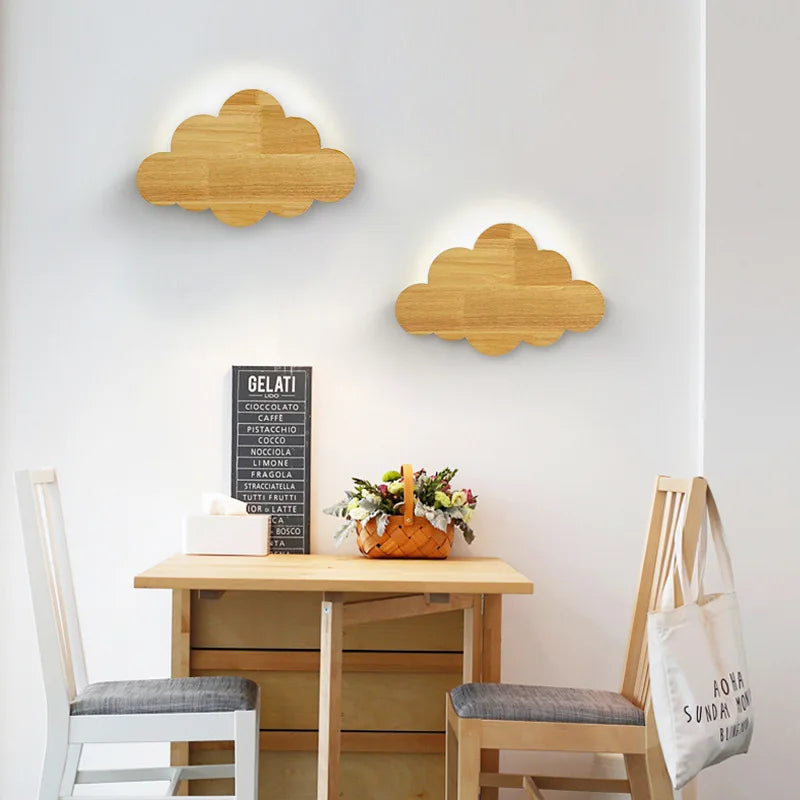 applique murale nuage en chêne naturel pour décoration enfant