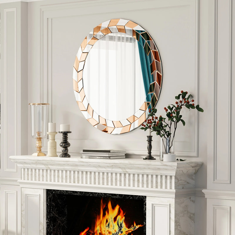 grand miroir décoratif rond avec cadre en verre biseauté style moderne