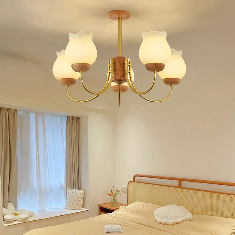 lustre en bois design moderne éclairage led pour chambre enfant