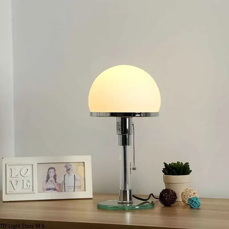 lampe de bureau led design nordique en verre et acier inoxydable