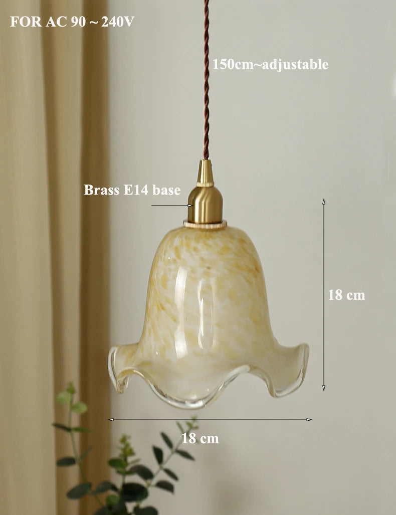 suspension à led rétro fleurs en laiton et verre créatif minimaliste