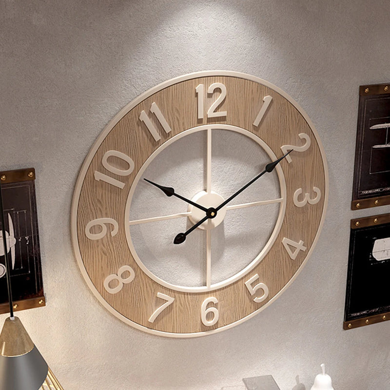 horloge murale silencieuse en grain de bois pour décoration intérieure