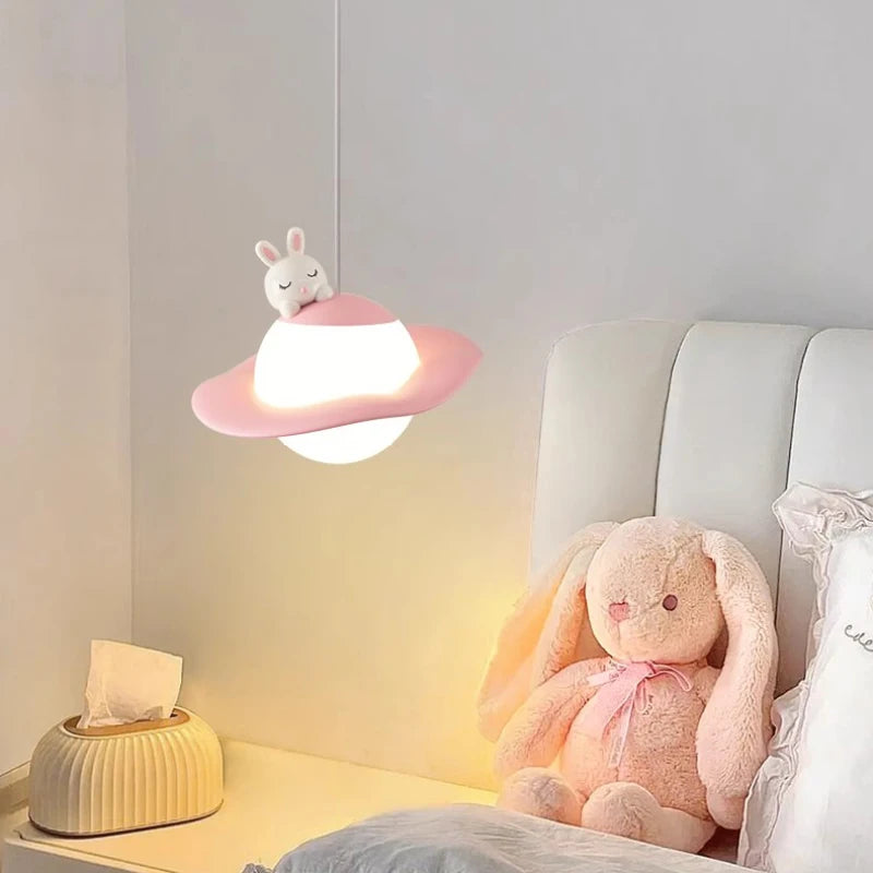 lustre mignon en forme de lapin ours et lune pour chambre d'enfant