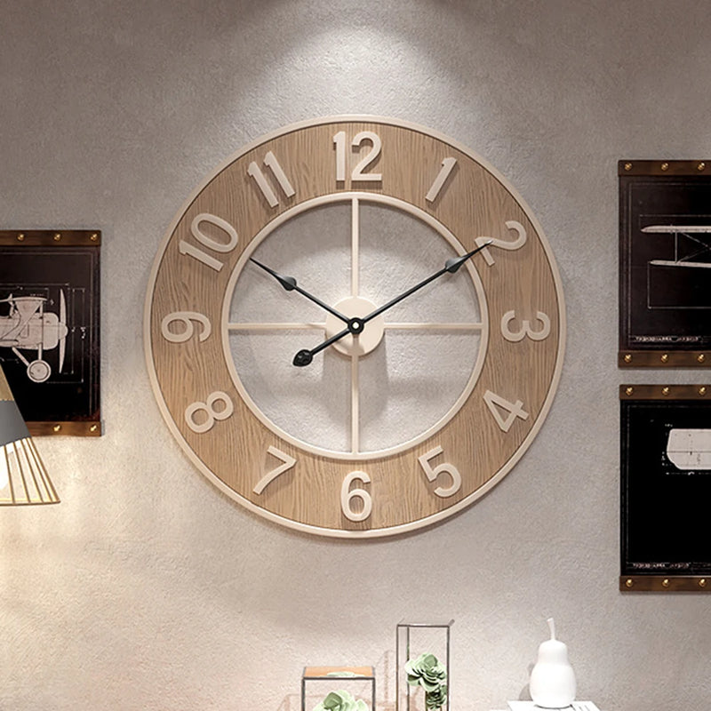 horloge murale silencieuse en grain de bois pour décoration intérieure