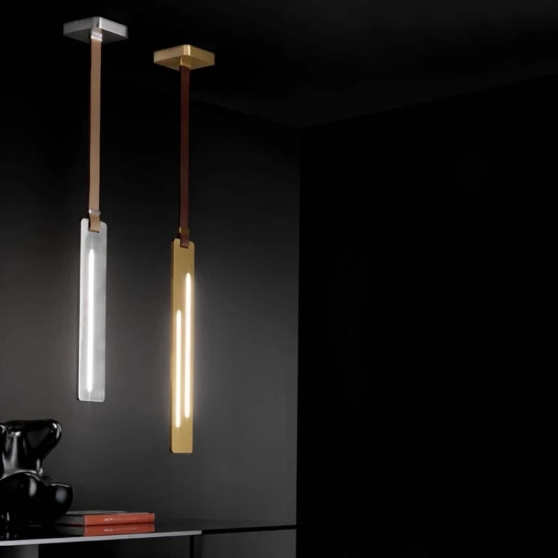 lustre led en métal et cuir pour bar et bureau