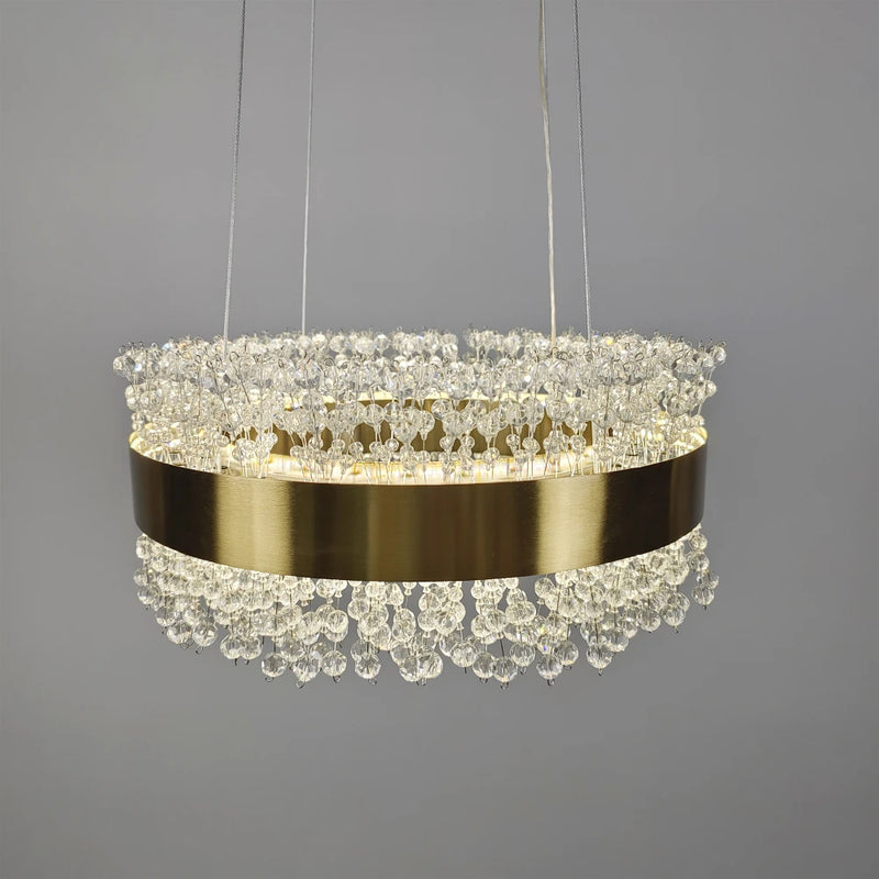 lustre moderne en cristal avec métal doré réglable