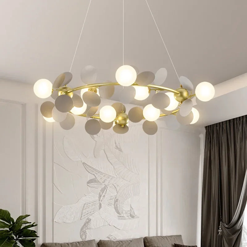 2024Modern Colored Leaf Chandelier LED for Kid’s Bedroom Living Room Diningroom Master Bedroom Bar Hanging Lamp