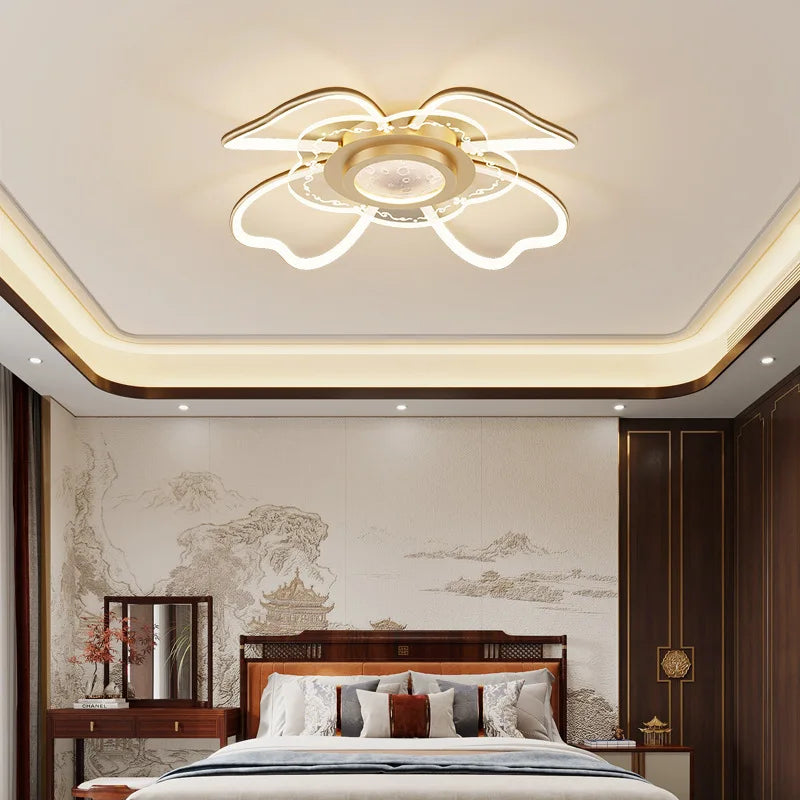 2023 Modern LED Chandelier Fixtures New Chinese Style Ceiling Fan Simple Rose Gold Living Room Chandelier