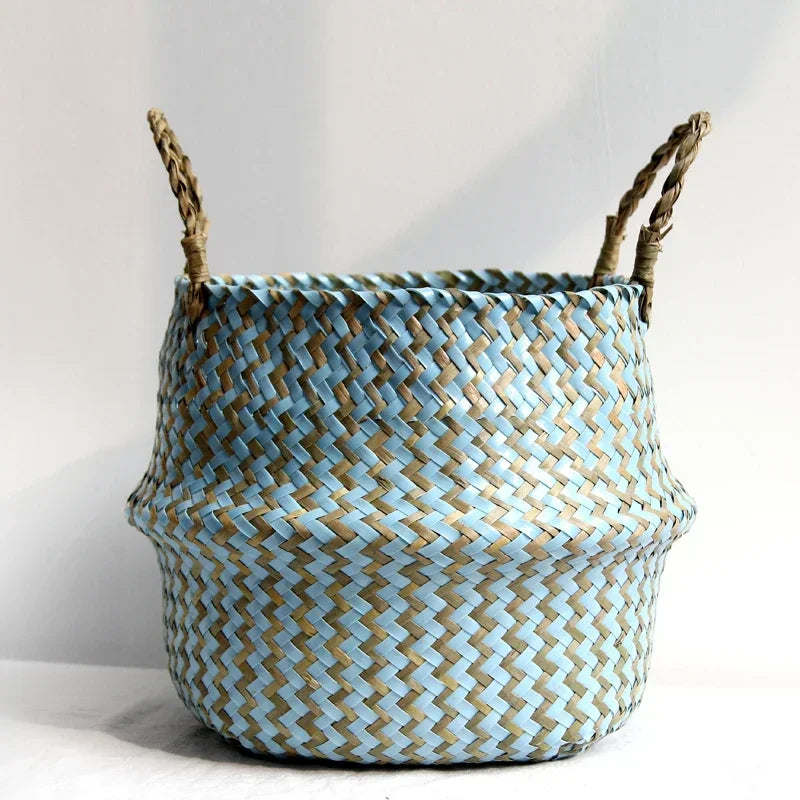 panier de rangement pliable en osier fait main patchwork seagrass