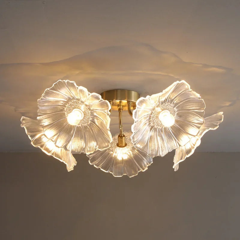 lustre moderne en verre design fleur de lotus lumineux