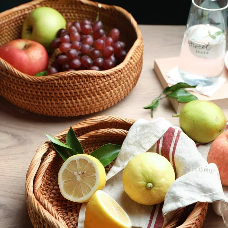 panier de rangement tissé à la main en rotin pour cuisine et pique-nique