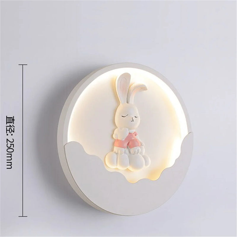 applique murale ronde led ours et lapin pour enfants