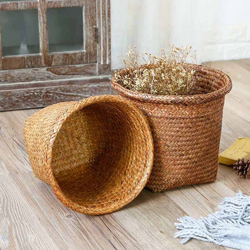 panier poubelle en osier pour rangement et déchets