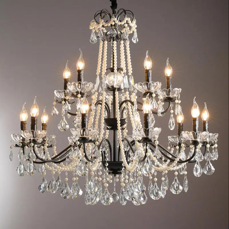 lustre moderne en cristal avec perles et éclairage led