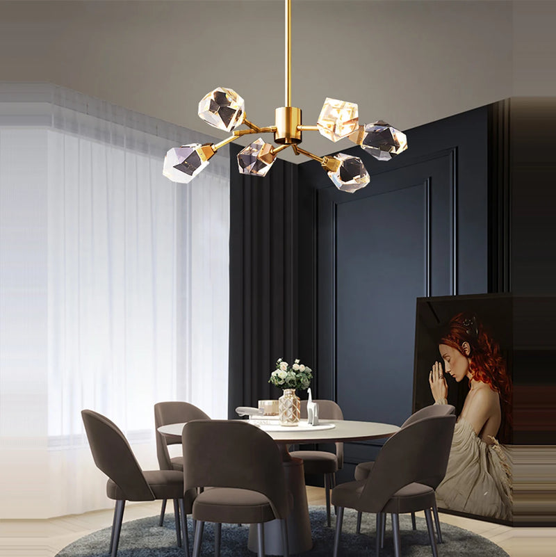 lustre moderne en laiton diamant cristal led de luxe