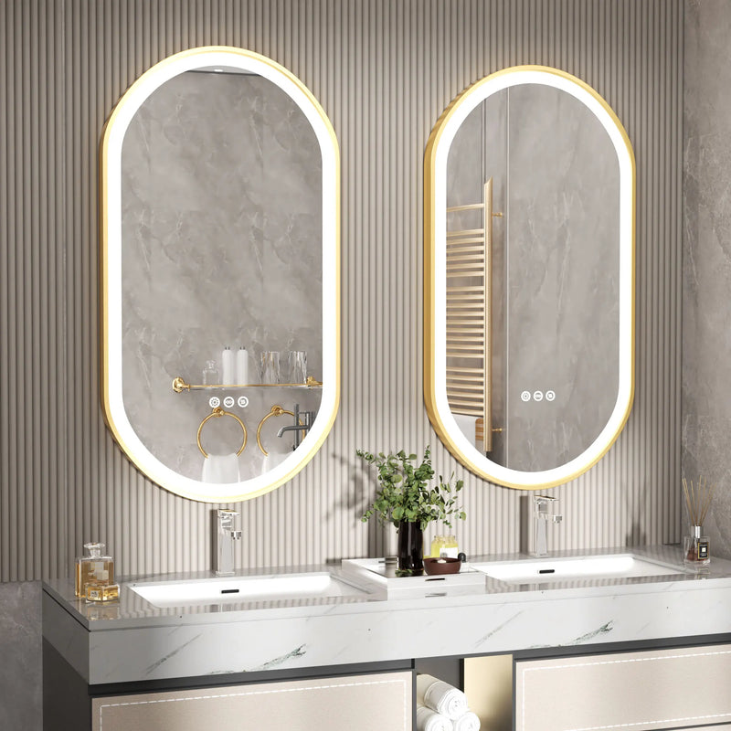 miroir oval à led avec éclairage ajustable et anti-buée