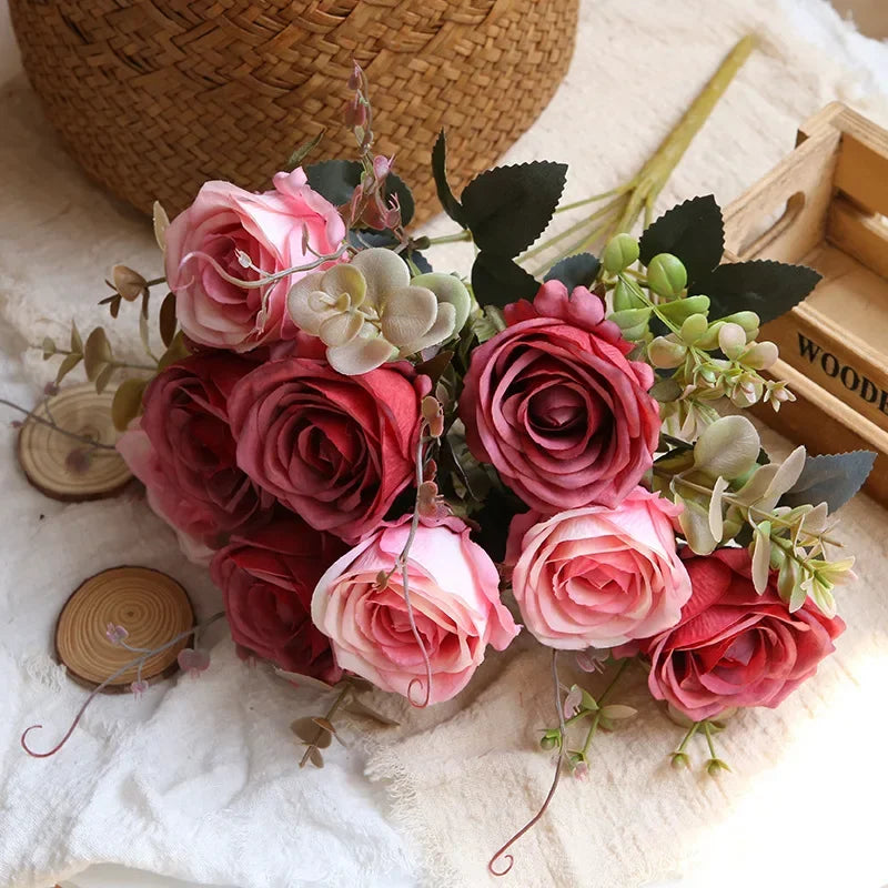 bouquet de roses artificielles en soie pour décoration intérieure