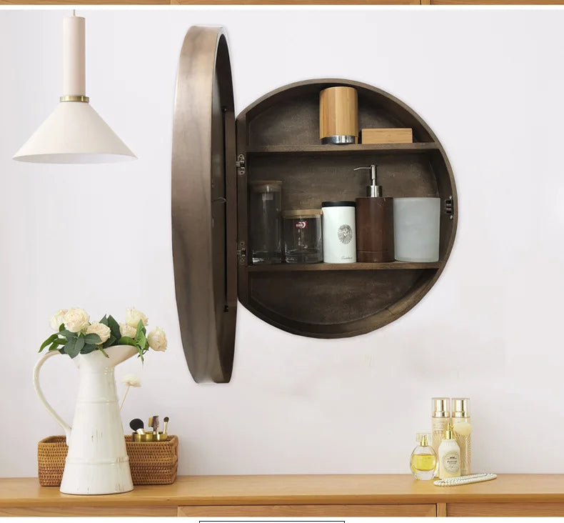 miroir rond lumineux avec cadre en bois tactile