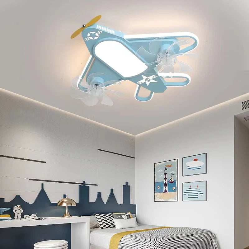 ventilateur de plafond moderne pour enfants avec éclairage led dimmable et déco à distance