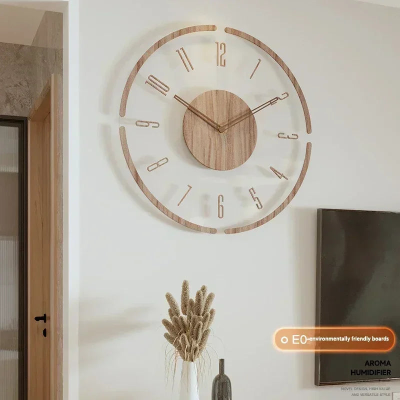 horloge murale silencieuse en bois massif design nordique créatif