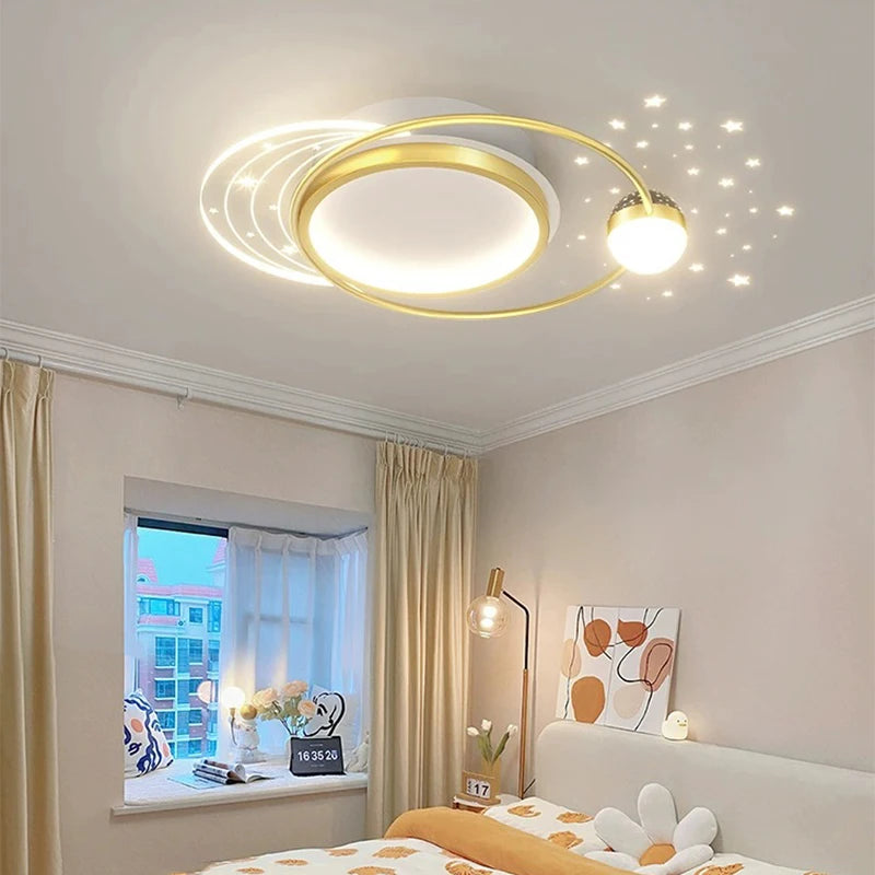 Gold/Black LED Living Room Ceiling Light, RC Dimmable for Kitchen Boys Room Home Decor, Star Decorative Lights.