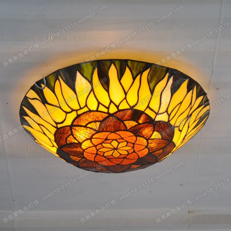 16-Inch Continental Sunflower Ceiling Tiffanylamps Bedroom Children's Den Bar Glass Art Lighting Personality Stairs