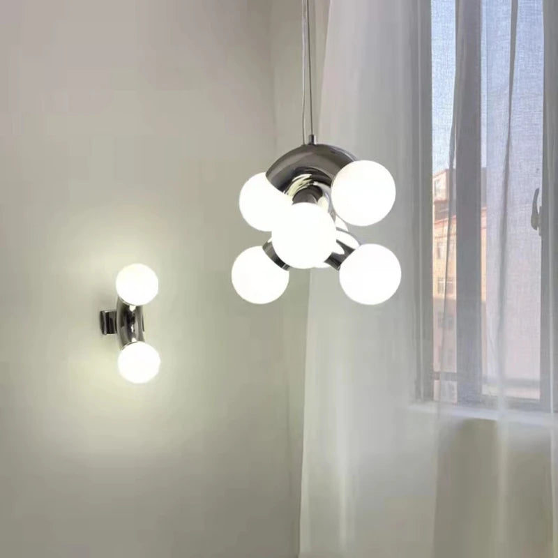 suspension en métal et verre blanc pour intérieur moderne