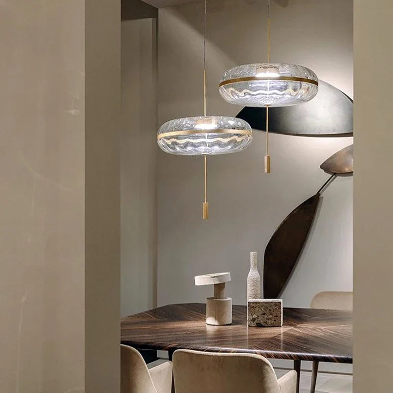 suspension design post-moderne en verre effet ondulation luxe