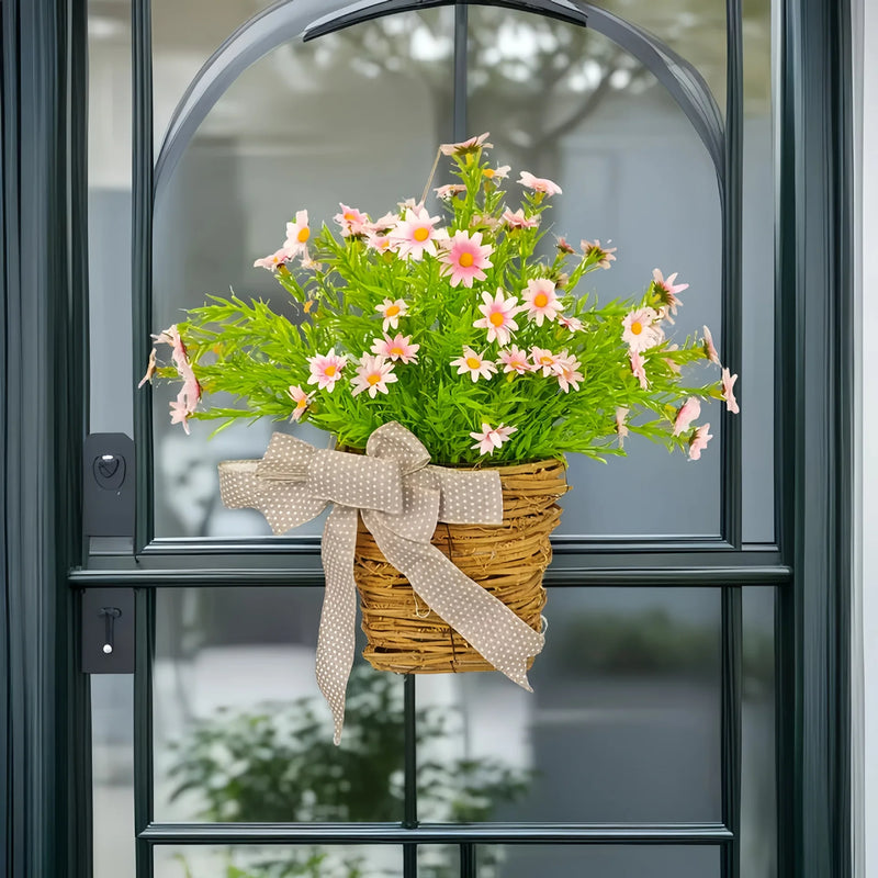 panier de fleurs artificielles couronne de printemps pour décoration de Pâques