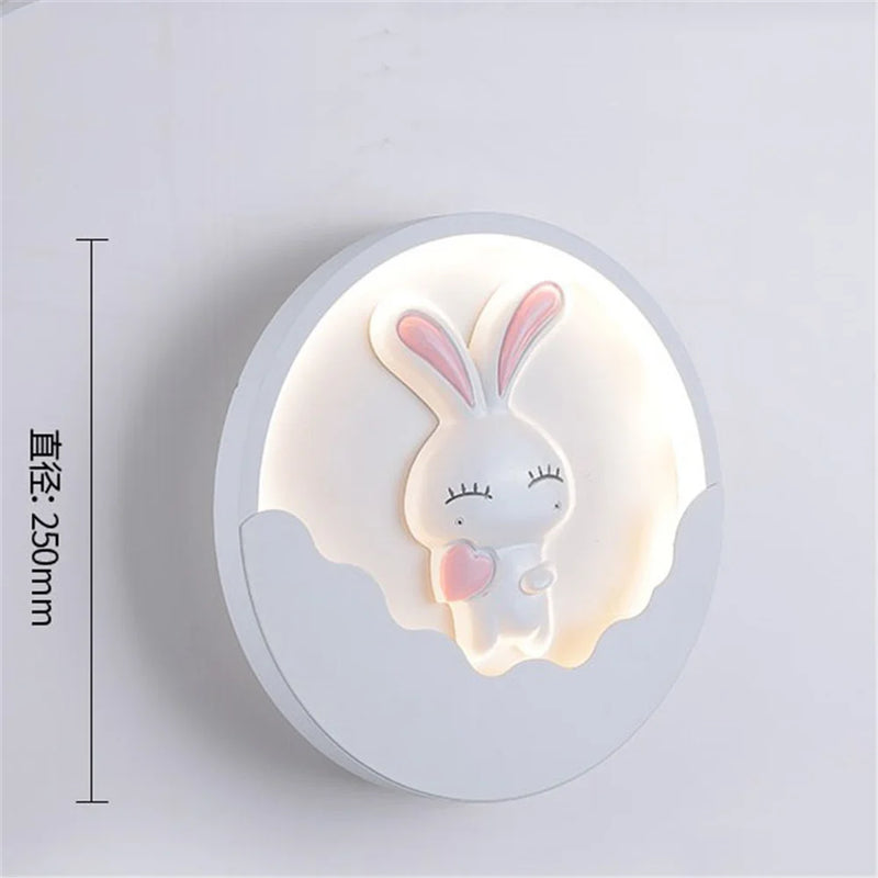 applique murale ronde led ours et lapin pour enfants