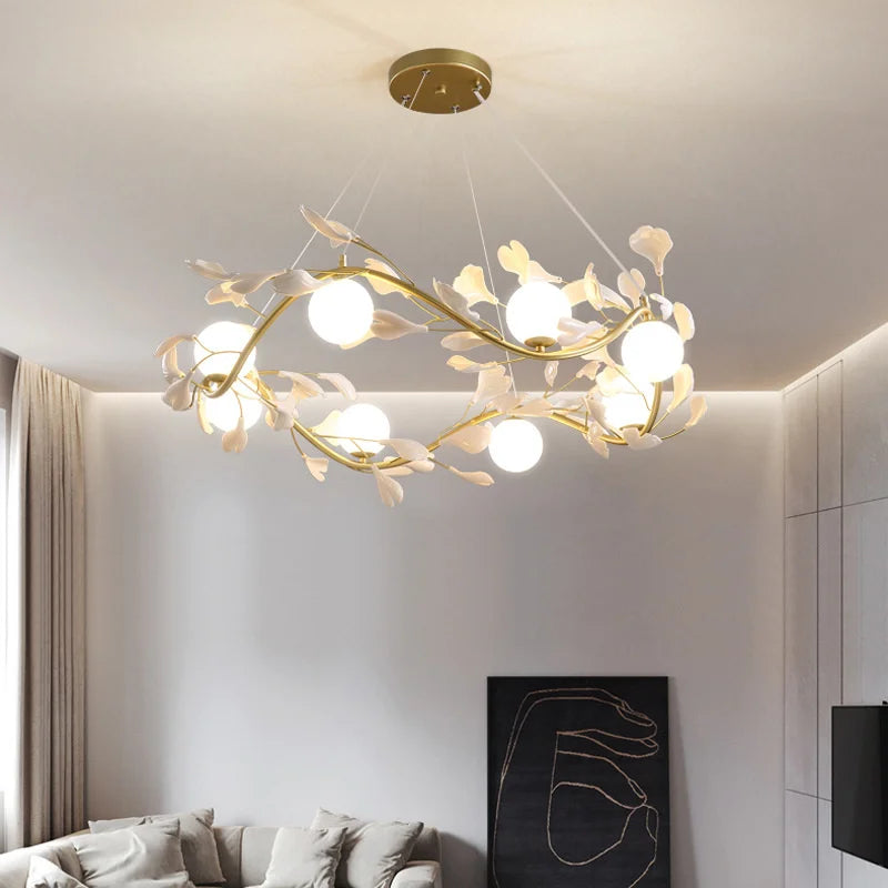 lustre led moderne en forme de pétale de ginkgo lumineux et élégant