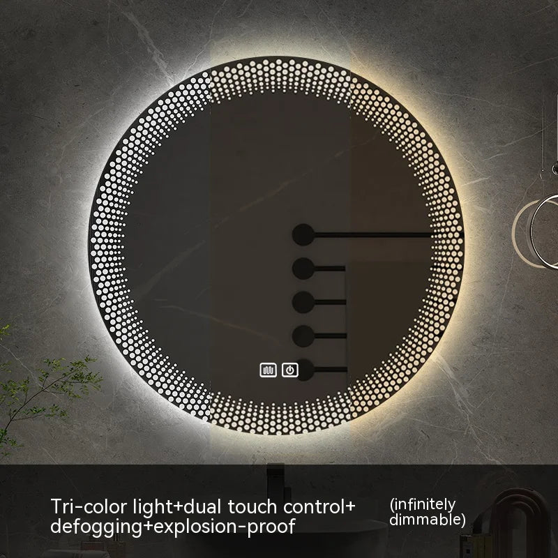 miroir rond à led avec rétroéclairage réglable et antibuée intelligent