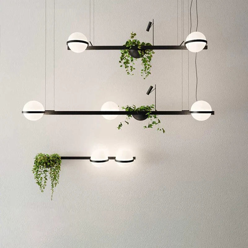 lustre moderne nordique à plantes avec pot de fleur led