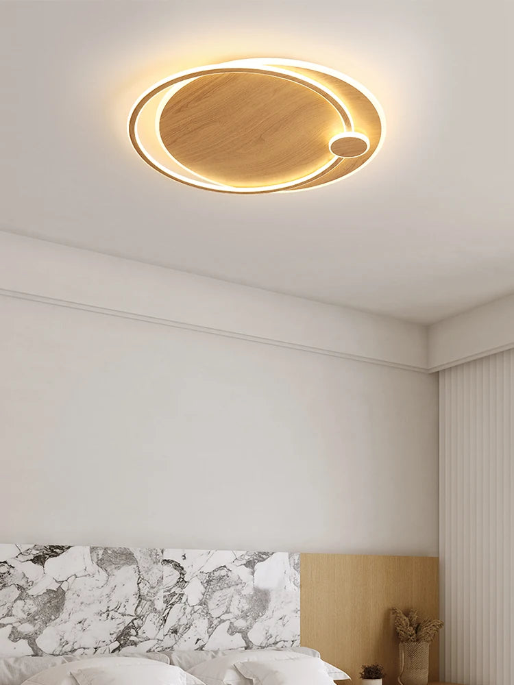 lustre moderne en bois avec éclairage intelligent circulaire