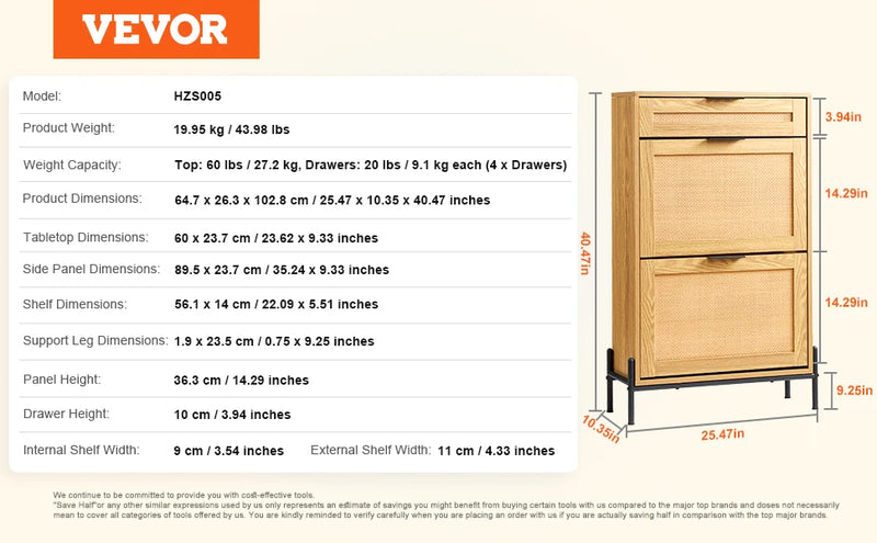 organisateur de rangement pour chaussures avec tiroirs en rotin et métal