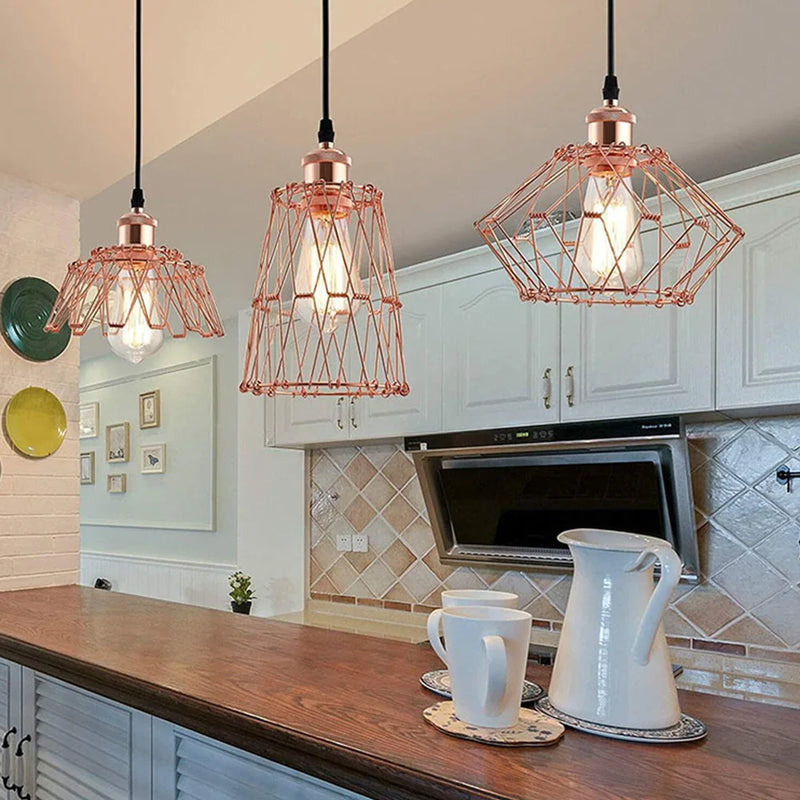 Pendant Light,Industrial Ceiling Pendant Light Fixtures Metal Lampshade,Deformable Geometric Cord Adjustable Folding Cage E27