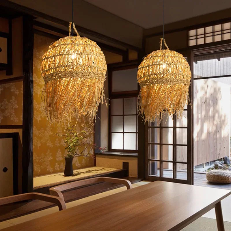 lustre japonais en bambou tissé pour ambiance zen