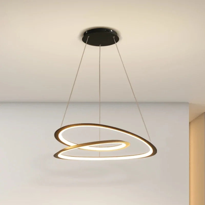 suspension moderne à led avec anneau doré pour décoration intérieure