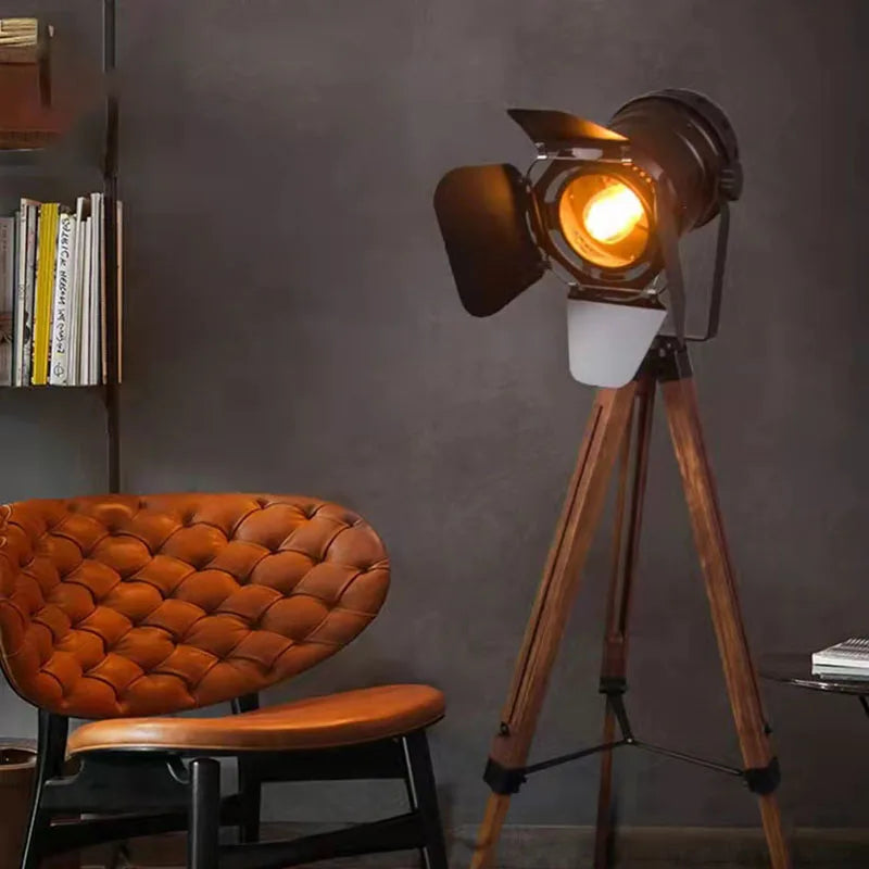 lampadaire vintage led en bois pour studio photographie