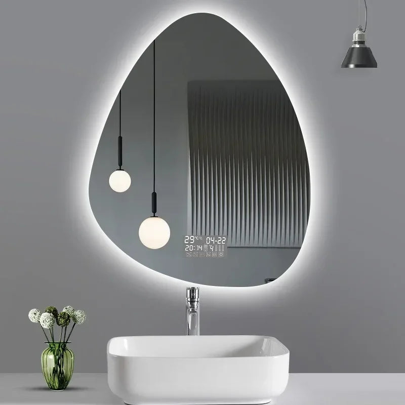 miroir vertical irrégulier avec lumière led et haut-parleur bluetooth