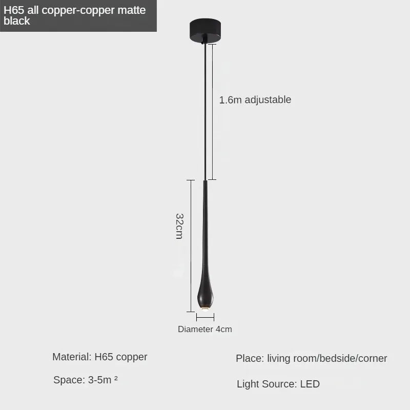 suspension moderne en forme de goutte d'eau en cuivre décoratif