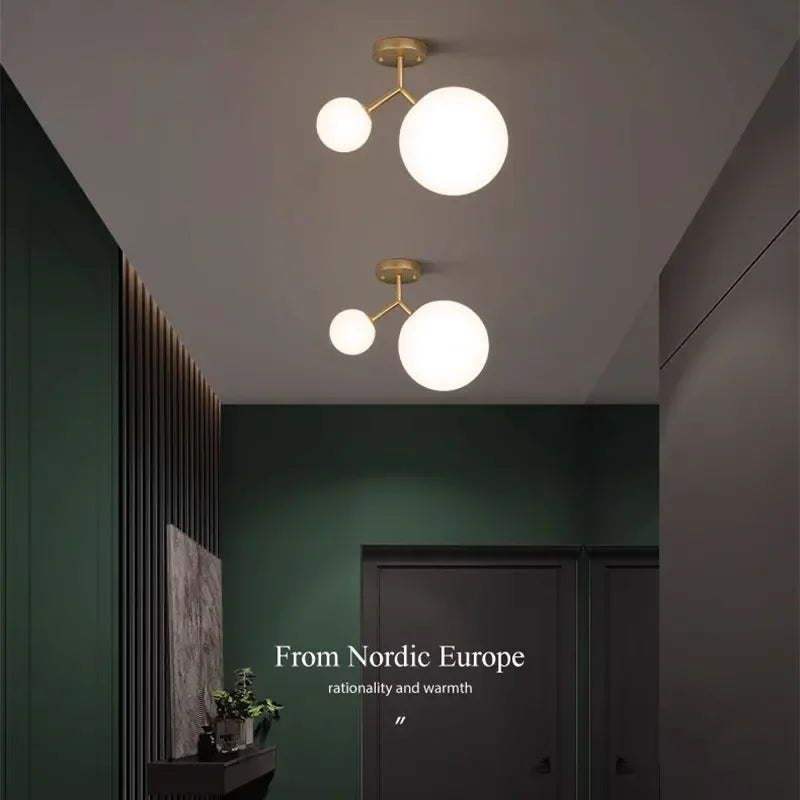 Boule de verre nordique LED plafonnier lampes pour allée couloir balcon couloir chambre horloge décoration de la maison éclairage intérieur