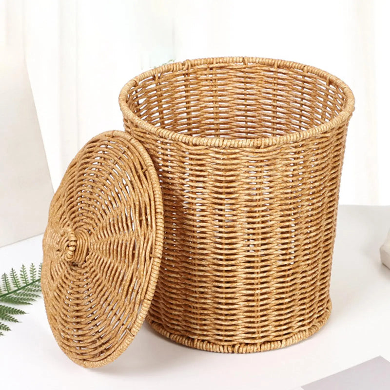 panier à linge tissé à la main avec couvercle et ouverture pratique